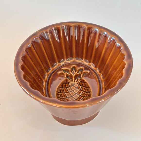 Williams Sonoma Brown Glaze Ceramic Pineapple Wall Hanging Jello Mold VTG Retro - Picture 3 of 9